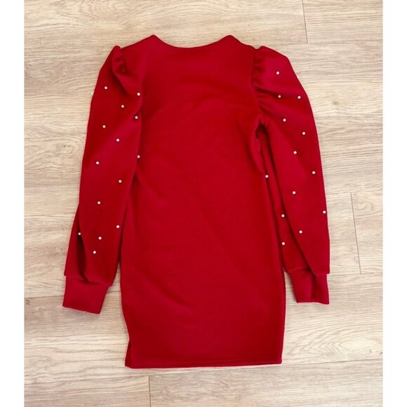 SHEIN Kids Deep Red Long Sleeve Dress With Pearls Size 11/12 - Picture 3 of 3